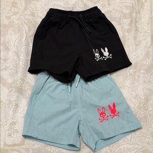 Psycho Bunny Kids Swim Shorts Black and Light Blue with Logo